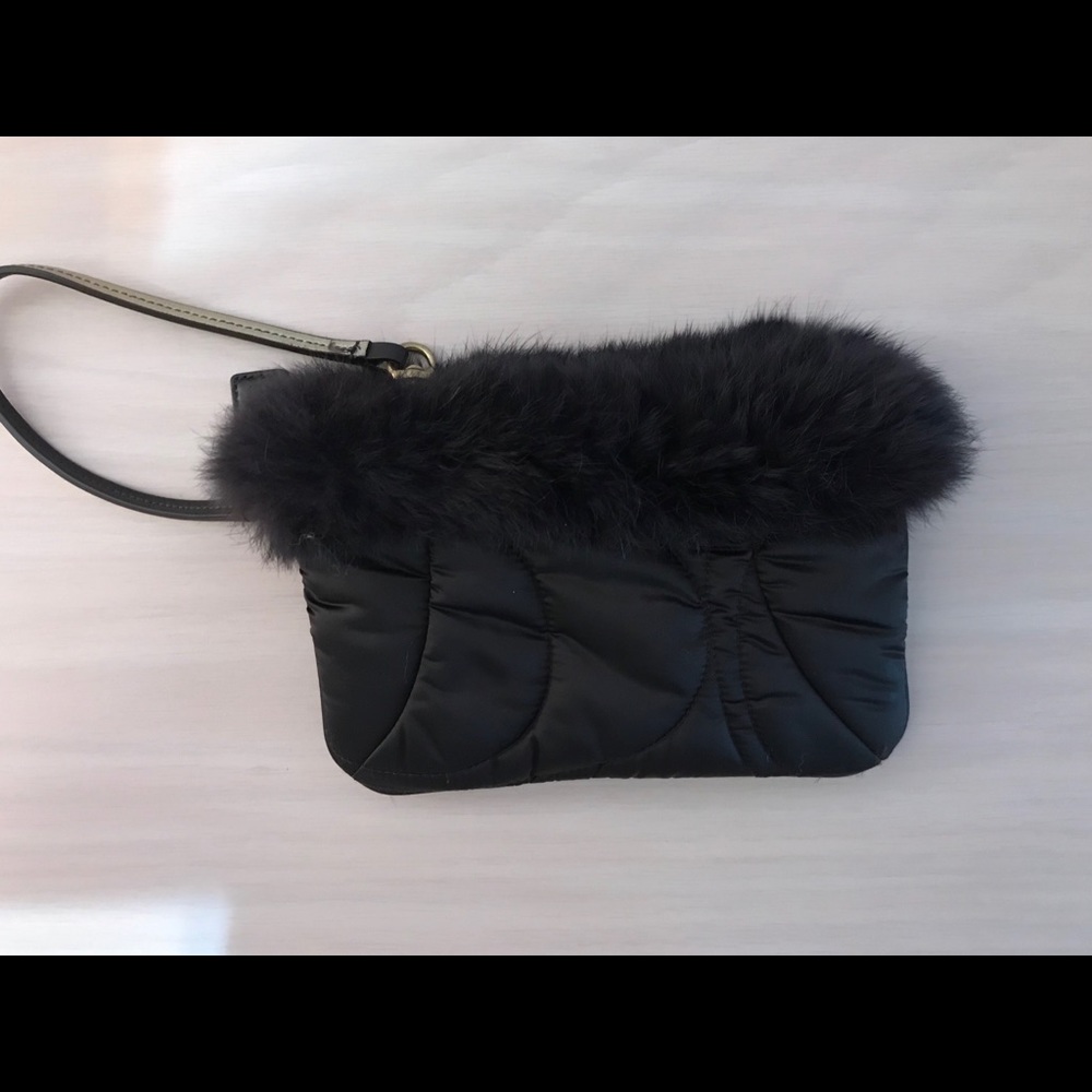 Coach brown fur wristlet with gold hardware